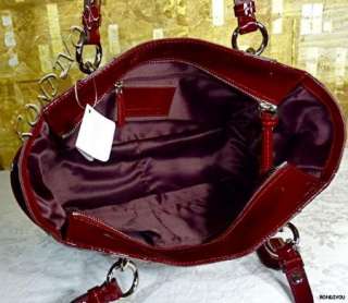 NWT COACH DARK CHERRY RED GLAM PATENT LEATHER EMBOSSED SIGNATURE LARGE 