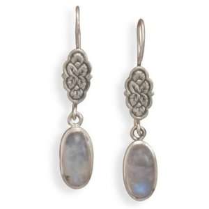    Oxidized French Wire Earrings with Rainbow Moonstone Jewelry