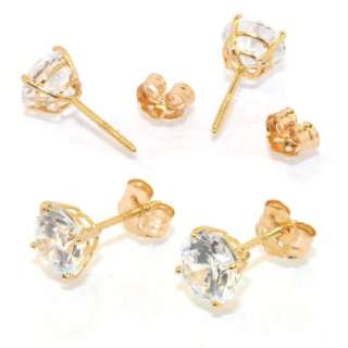 Solid Round Stud CZ Earrings ScrewBack 14K Yellow Gold  