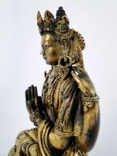FINE! Antique 18th C. Chinese Tibetan Gilt Bronze Stone Inlay Multi 