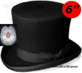 Tall Victorian Gentlemans 100% Wool Top Hat Black 6  
