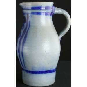  French Salt Glaze Pitcher Hand Painted Earthenware 