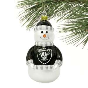  NFL Oakland Raiders Blown Glass Snowman Ornament Sports 