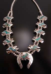 VINTAGE OLD PAWN ~ NAVAJO EAGLE SQUASH BLOSSOM NECKLACE FROM 70S 