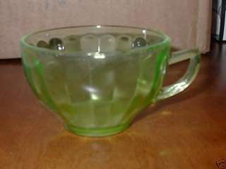 Federal Depression Glass Green Cup Panel Hostess Marked  