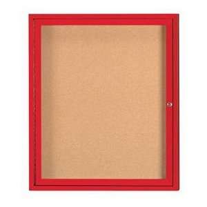  Enclosed Bulletin Board Red Powder Coat   30W X 36H: Office Products