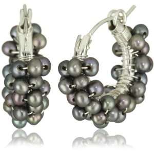 Viv&Ingrid Spiral Hoops Silver and Blue Pearl Spiral Hoop Earrings 