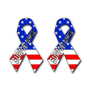  Support Our Troops   2 USA Flag Ribbons   Window Bumper 