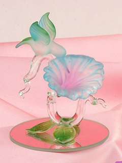 Glass Hummingbird W/ Flower Collectible Figurine Model  