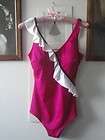 Vintage Bathing Suit By Roxanne 1980s Hot Pink Ruffles Size 34D