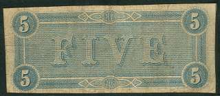 1864, T69, $5, Capitol at Richmond, VA., No series number, Fine+