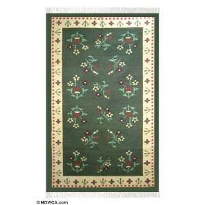  Wool and cotton rug, Green Meadow (5x8): Home & Kitchen