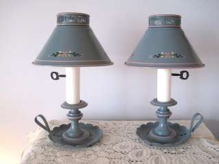   Vintage Country Tole Pink Yellow Floral Table Bedside Lamps  