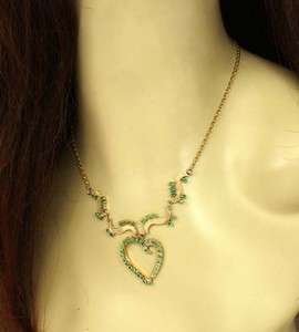 BEAUTIFUL 18K GOLD & EMERALDS LADIES HEART NECKLACE  