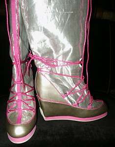   Secret SILVER CORSET SNOW BOOTS  moon shoes  pink  colin stuart 8