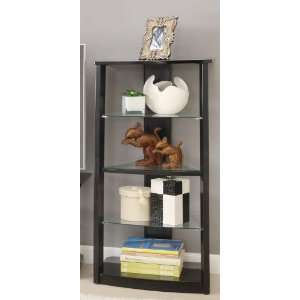  Media Tower with Glass Shelves in Black Finish