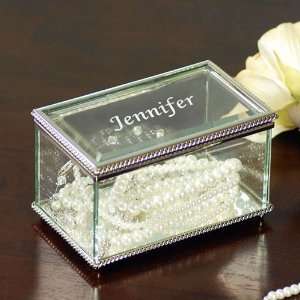  Engraved Beveled Glass Jewelry Box: Health & Personal Care