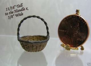 Dollhouse Miniature Small Round Metal Wicker Basket  