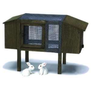  Doll House Miniature Rabbit Hutch Set w/ 2 Rabbits Toys 