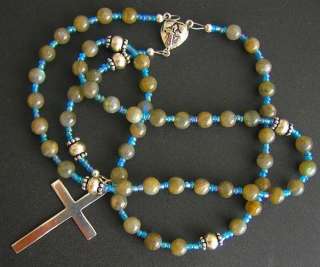 CATHOLIC ROSARY LABRADORITE AND STERLING SILVER  