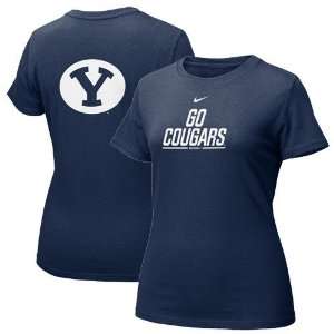   Nike Brigham Young Cougars Navy Blue Ladies Uniform T shirt: Sports