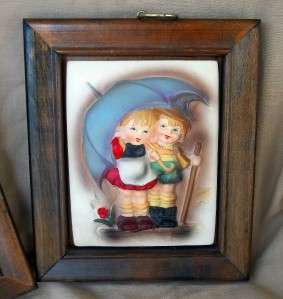   Fred Roberts Painted 3 D Ceramic+Wood Frame Wall Art Hanging Pictures