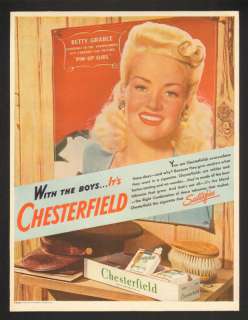 1944 Betty Grable Pin Up Girl Chesterfield Vtg Print Ad  