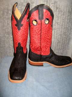 Anderson Bean Custom Red Top Black Elephant Square Toe Leather Cowboy 