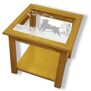   Glass End Table with Etched Dog and Geese Top Square
