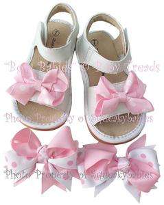 Squeaky Shoes White Add A Bow Sandal Pink White Polka Bows & 3.5 Hair 