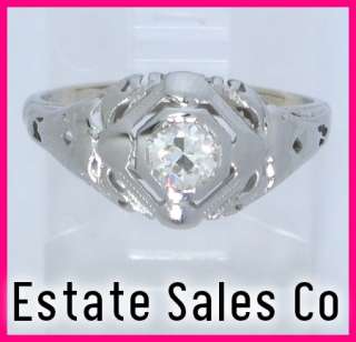 18kwg Diamond Antique Filigree Engagement Ring .25ct  