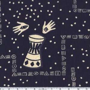  45 Wide Drums of Afrika Paths Indigo Blue Fabric By The 