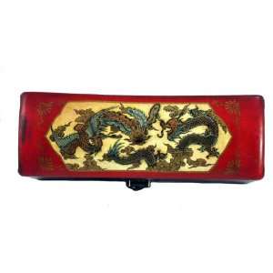 Chinese Red Jewelry Keepsake Box with Leather Surface Painted with 