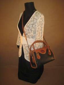   Vintage Navy Tan Leather Boston Satchel Cross Body Handbag Purse