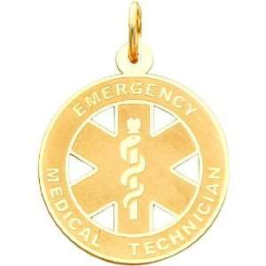  14K Gold Large Satin Finish EMT Medical Pendant Jewelry