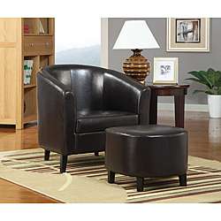 Barrel Dark Brown Leather Accent Club Chair and Ottoman   