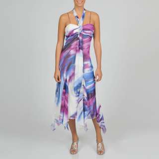 SL Fashions Womens Abstract Halter Handkerchief Hem Dress  Overstock 