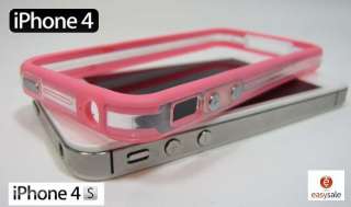Bumper for Apple iPhone 4 4S 4G Pink Clear Case Metal Buttons USA 