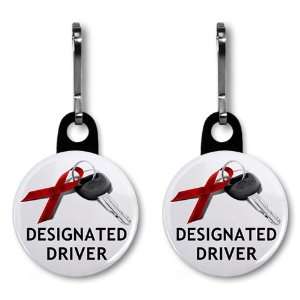   Driving Prevention Designated Driver 1 inch Zipper Pull Charm 2 PACK