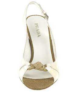Prada White Patent Wedge Slingback Sandals  