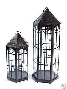 Set Black Metal Tea Light Lantern Holder Bird House  