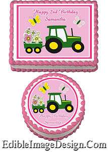 Tractor Birthday Party on Pink Tractor Truck Birthday Edible Party Cake Image Cupcake Topper