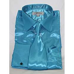 Ferrecci Mens Turquoise Shiny Shirt Set  