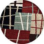 Modern Shag Red Blocks Squares Stripes Chic 6 Round Area Rug  Actual 