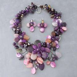 Purple and Black Floral 925 Jewelry Set (Thailand)  