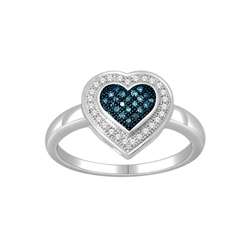 Sterling Silver 1/6ct TDW Blue and White Diamond Heart Ring (H I, I2 