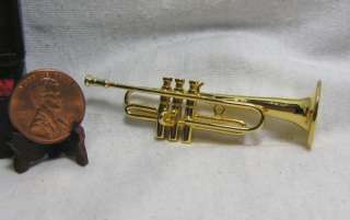 Miniature Dollhouse Brass Trumpet Horn  