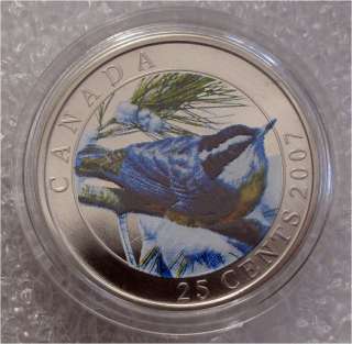 2007 CANADA 25 CENT COIN RED BREASTED NUTHATCH COLOURISED RARE 