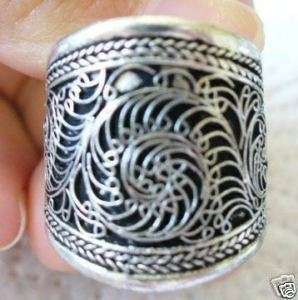 Nepal/Tibetan Tibet Silver Flower Mantra Thumb Ring  
