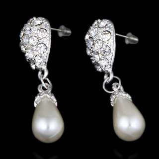   pearl set pendant bead chain necklace rhinestone dangle earring 41N43